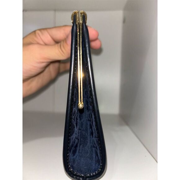 Christian Dior Vintage Trotter Clutch Handbag Navy Blue Canvas Gold Hardware - Picture 4 of 6